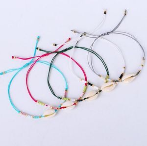 Ins Seed Bead String Pulseras trenzadas Shell Charm Bracelet Étnico Colorido Cuerda Joyería para mujeres 12 colores