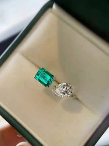 Ins Simple Fashion Bijoux Anneques de mariage 925 STERLING Silver Water Drop Emerald CZ Diamond Gemstones Party Eternity Femmes Open Adjudable Ring Gfit