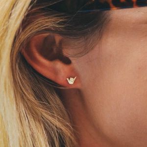 Pendientes pequeños con forma de palma para dedo, estilo INS, sencillos y divertidos, para mujer, Color plata esterlina, regalo diario, joyería de moda 2020