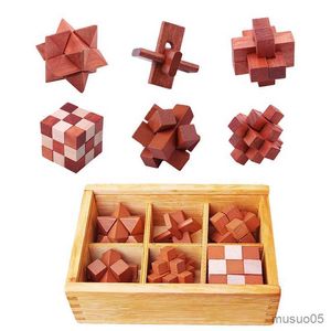 Jouets d'intelligence 6 pièces/ensemble cube en bois créatif Kong Ming Luban serrure enfants emboîtement jouets éducatifs enfants IQ casse-tête cadeaux