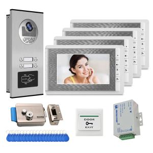 Interphone 7 pouces Video Door Phone Door System Interphone System + RFID Control Camera pour 2/3/4 Multi / Family Apartment Electric Lock