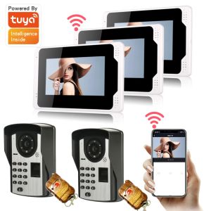 Interphone 7 pouces Video WiFi Système d'interphone pour la maison Tuya Smart Video Door Door Camera Empreinte Mot de passe du mot de passe 1080p Touch Ferme
