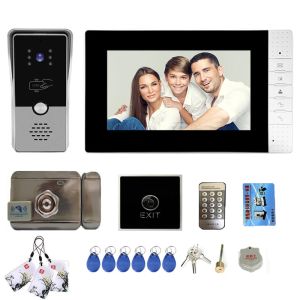 Intercom intercomunicador cableado de 7 pulgadas con bloqueo eléctrico RFID Sistema de control de acceso remoto Teléfono de la puerta de video para protección contra la seguridad del hogar