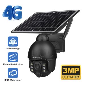 Interphone Inqmega 4G Solar Camera ou WiFi 3MP Solar Pannel Battery Security Camera Outdoor PTZ CCTV Camera Smart Security Monitor