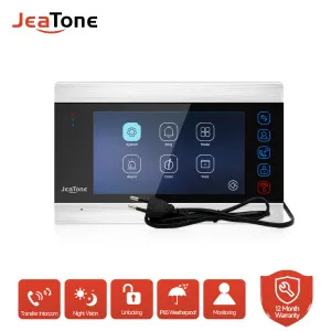 Interphone Jeatone 7 pouces Moniteur intérieur Single Video Door Phone Door System Interphone System Video Recording Photo Take Silver Wall Mounting