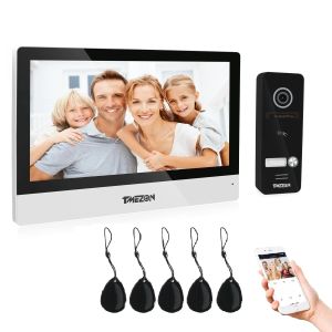 Interphone TMEZON WiFi Video Doorphone Doorone 10inch Touch Screen Monitor With 1080p Wired Doorbell Tuya App / Card Swipe Unlock