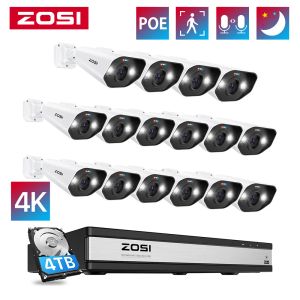 Intercom Zosi 16ch 4k Poe Système de caméra de sécurité à domicile 8MP NVR Set Outdoor Couleur nocturne Vision nocturne AI IP Camera Video Soutrance Kit