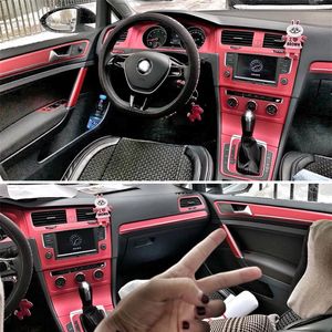 Autocollants de Protection en Fiber de carbone rouge Sport intérieur autocollants Fibra style de voiture automatique pour VW Volkswagen Golf 7 MK7 GTI accessoires225N