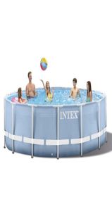 INTEX Juego de piscina sobre el suelo con marco redondo de 30576 cm, modelo 2019, bomba de filtro para piscina familiar, piscina con estructura de marco metálico 1125439