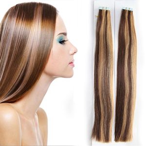 Cinta invisible Extensiones de cabello Remy Cinta de trama de piel en extensión de cabello Recto 100 g / 40 piezas 1 * 4 cm Alta calidad 12-24 pulgadas Directo de fábrica