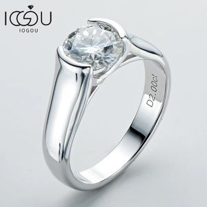 IOGOU 2ct Diamante Solitario Anelli di fidanzamento per le donne 100% argento sterling 925 Fascia nuziale da sposa Lunetta 8mm 240115