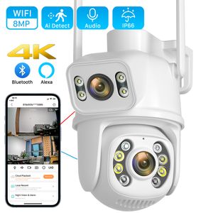 IP Cameras 8MP 4K PTZ Wifi Camera Dual Lens with Screen Ai Human Detect Auto Tracking Wireless Outdoor Surveillance iCSee App 230712