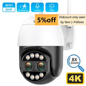 Caméras IP 8MP PTZ WIFI Caméra double objectif 8XDigital Zoom Audio bidirectionnel étanche extérieure 4MP ICSEE Surveillance sans fil 230922