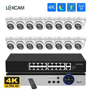 IP Cameras H.265 16CH 4K POE SYSTÈME CCTV KIT NVR 8MP AI HUMAN INDOOR COULEUR EXTÉRAVE