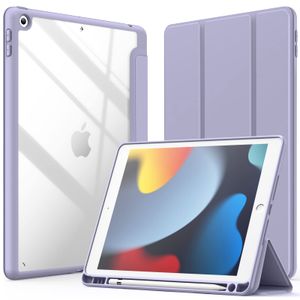 Étui de protection pour iPad 10,2 pouces avec porte-crayon, coque arrière transparente, support fin, résistant aux chocs, housse de tablette, veille/réveil automatique