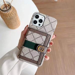 IPhone 13 Promax Case Luxury Leather Phone Case Twill Card Holder Brassard pour IPhone 14 Pro Max Mimi 11 Xr Xs X 7 8 Puls 6 12 Cases