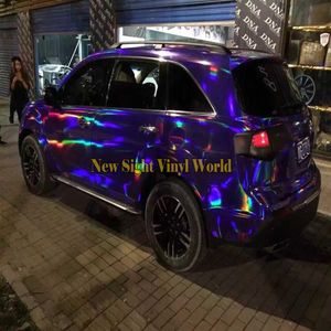 Irisé violet Chrome holographique vinyle Wrap autocollant arc-en-ciel vinyle Film feuille feuille décalcomanie bulle voiture Styling253b