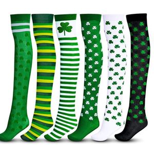Bas verts irlandais, chaussettes à rayures trèfle, au-dessus des genoux, chaussettes à rayures pour fête de la saint-Patrick, ensemble de chaussettes en soie