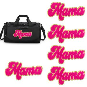 Parches de letras para planchar para ropa, parche bordado de chenilla de reparación decorativa de mamá de leopardo rosa brillante, costura personalizada para reparación de ropa, chaquetas, bolsas