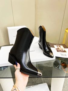 Isabel Marants Botines Zapatos Lapio Botas Bajas De Cuero Mujer Botas De Ante De Diseñador Bota Alta De Tobillo Moda De Cuero Zapato De Punta Puntiaguda De Metal