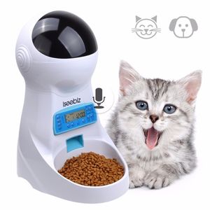 Iseebiz 3L Alimentador automático para mascotas con registro de voz Tazón de comida para mascotas Para medianos y pequeños Perro Gato Pantalla LCD Dispensadores 4 veces Un día Y200922