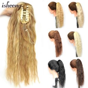 Isheeny Pony Pony Human Hair Claw on Ponytail Crab 16-24inch Human Hair Extensions Natural Curly Blonde Clip in Remy Hair 100g