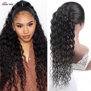 Ishow 8-28inch Body Wave Extensiones de cabello humano Tramas Pony Tail Yaki Straight Afro Kinky Curly JC Ponytail para mujeres Todas las edades Color natural Black Clip in Hair