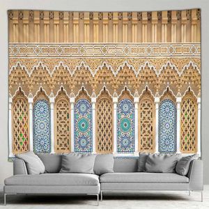 Tapices islámicos Tapiz de arquitectura marroquíes Vintage Patrón geométrico Muro de pared colgante Decoración Mural Bohemian Home Decor R0411