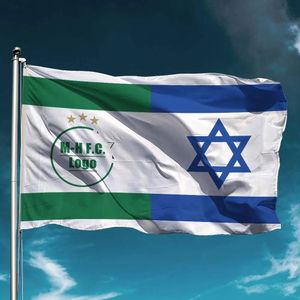 Israël et Maccabi Haïfa 3 étoiles drapeau imperméable Club de football Équipe de football Banner à l'extérieur décoration décoration de jardin Decoration Hold Tackdrop 240407