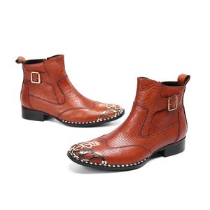 Italien automne et hiver grande taille bottes habillées Original bout pointu couleur unie bottes de Cowboy classique homme bottes courtes en cuir