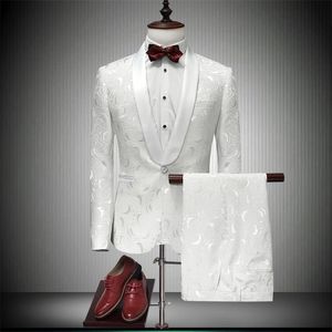 Italien Men Tailcoat Blanc Marding Cost For Men Suisseaux d'honneur 2 pièces Pape à revers Robe de mariée de mariée Suisses Men Suits 201106