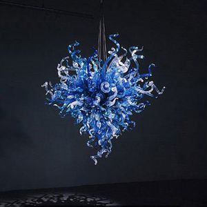 Lámparas colgantes italianas Lámparas de araña de Murano azul claro Proveedor de China Lámpara de araña de vidrio soplado a mano para decoración de arte Bombillas LED 60 por 80 CM