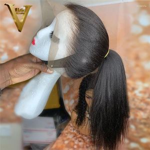 Perruque de cheveux humains Yaki italienne couleur naturelle sans colle pleine perruques de dentelle pour les femmes pré-plumées droite brésilienne Remy 180%