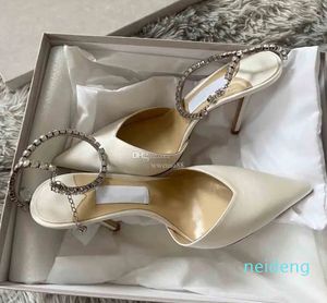 Italia Diseño Mujer Saeda Sandalias Zapatos con cadena de cristal Tacón de aguja Fiesta Boda Señora Gladiador Sandalias dama vestido de fiesta de boda bombaOriginal Bo
