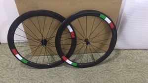 Italy logos full bike carbon wheels 50mm cycling wheelset 700Cx25mm v brakes bicycle wheel clincher custom logo and color with hubs made in china