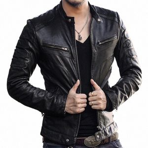 Italia Motorcycle Men Wed Goat Guardia de cuero Genuina Fit delgada Fit de oveja Real Cuero Vintage Coat Jacket Aviator Q93t#