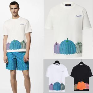Italie Yayoi Kusama Collaboration T-shirt d'été facile en tricot de coton doux 100% coton Motif citrouille graphique T-shirt blanc laiteux
