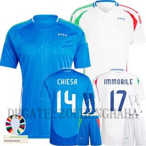Italys Soccer Jersey 2024 Euro Cup Italia Camisetas Kid Kit Full Full Italian National Team Home Player Version Football Shirt Chiesa Barella Verratti Jorginho