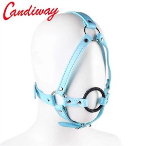 Artículos de belleza Artículos Candiway PU Cabeza de cuero BDSM Restricciones de esclavitud con O anillo Gag de garganta profunda Juego de adultos Juego sexy para CO