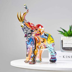 Elementos artículos novedosos graffiti pintura colorida escultura de elefante figurine arte estatua de elefante artesanía creativa de resina de escritorio de porche para el hogar