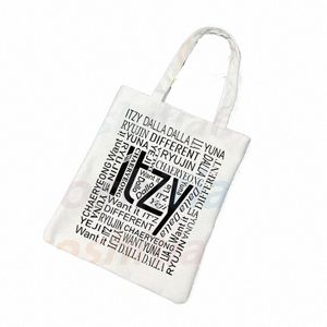 Itzy Logo Kpop Corée Girl Girl Ulzzang Shopper Bag Print Canvas Tote Sac Hands sacs Femme Sac HARAJUKU Sacs d'épaule T8ps #