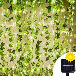 Guirlande de feuilles de lierre avec énergie solaire LED guirlandes lumineuses rafraîchissez votre jardin maison couloir véranda 10pcs lampe de rideau de vignes de lierre 211104