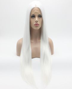 Peluca blanca extralarga recta de pelo Iwona 221001 pelucas delanteras de encaje sintético resistentes al calor atadas a media mano 6910754