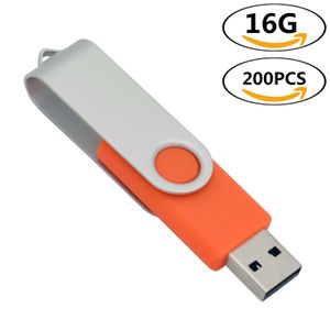 J_boxing 200x 16 Go USB Drives Flash Orange Pliage Flash Pen Drives Memory Stick Thumb Pen Storage pour ordinateur MacBook Laptop Indicateur LED