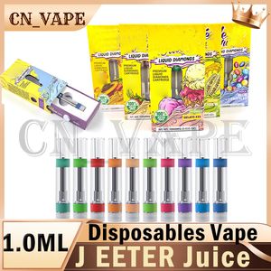 Cartouche de chariot de stylo de vape vide jetable de jus de J eeter avec l'emballage d'atomiseur de cigarette électronique Vape 0,8 1,0 ml en stock