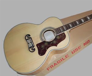 meilleure guitare acoustique J200 d'usine, manche latéral arrière en flamme de tigre personnalisé, guitares en épicéa massif AAA en Chine