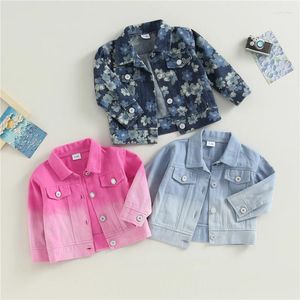 Vestes 0-2y Fashion Floral Gradient Print Denim Jacket for Girls Boys Coat Spring Automne Born Orwear Kids Costume Casual Costume