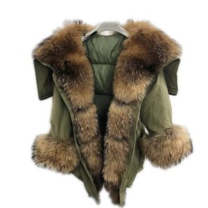 Vestes 2020 Nouvelles ailes d'ange de fourrure Real ratcoon manteau de fourrure femme parka fourrure parka armée verte pelt ratonon ratonon de raton de renard manteaux