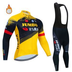 Vestes 2022 Jumbo Pro Team Tricuta Cycling Man 2022 Clothes de vélo masculin Gel Veste Bib Jersey Set Winter Fleece Suit