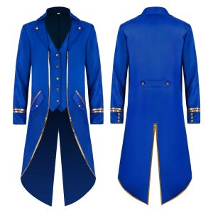 Vestes 2023 New Men Halloween Tuxedo Veste Bleu / Blanc / Red Fake Men's Fake 2 Piece Mounds Min Gold Trimd Vêtements